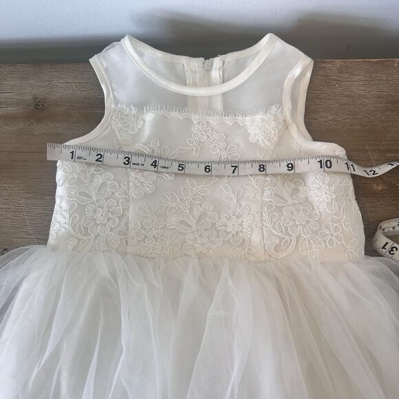 Elegant David's Bridal Flower Girl Corded Lace & Tulle Dress White girls sz 3 - Picture 7 of 8